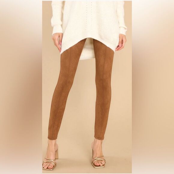 Spanx Faux Suede Leggings Rich Caramel Stretch High Rise. NWT. Large - Picture 1 of 14